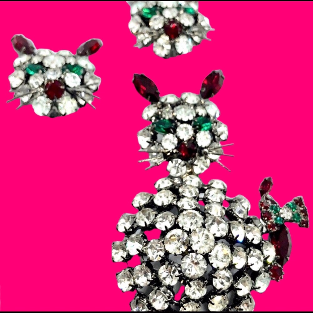 Vintage Bettina von Walhof Cat Brooch Earrings 🐱